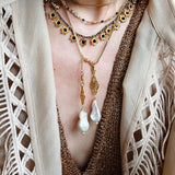 Natural Baroque Pearl Carved Hollow Flower Necklace - floysun