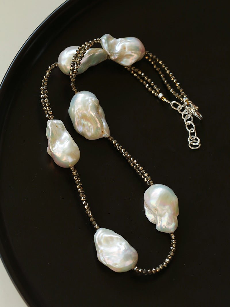 Natural Baroque Pearl & Gold Ore Statement Necklace - floysun