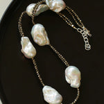 Natural Baroque Pearl & Gold Ore Statement Necklace - floysun