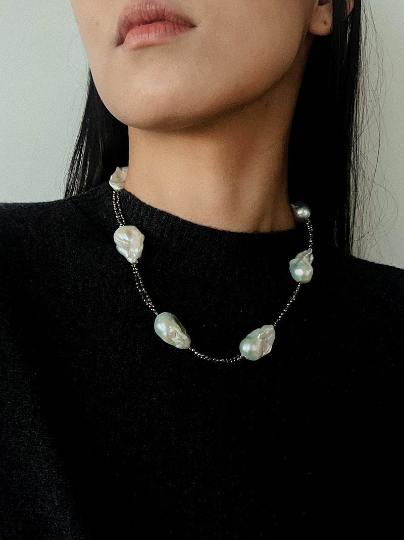 Natural Baroque Pearl & Gold Ore Statement Necklace - floysun