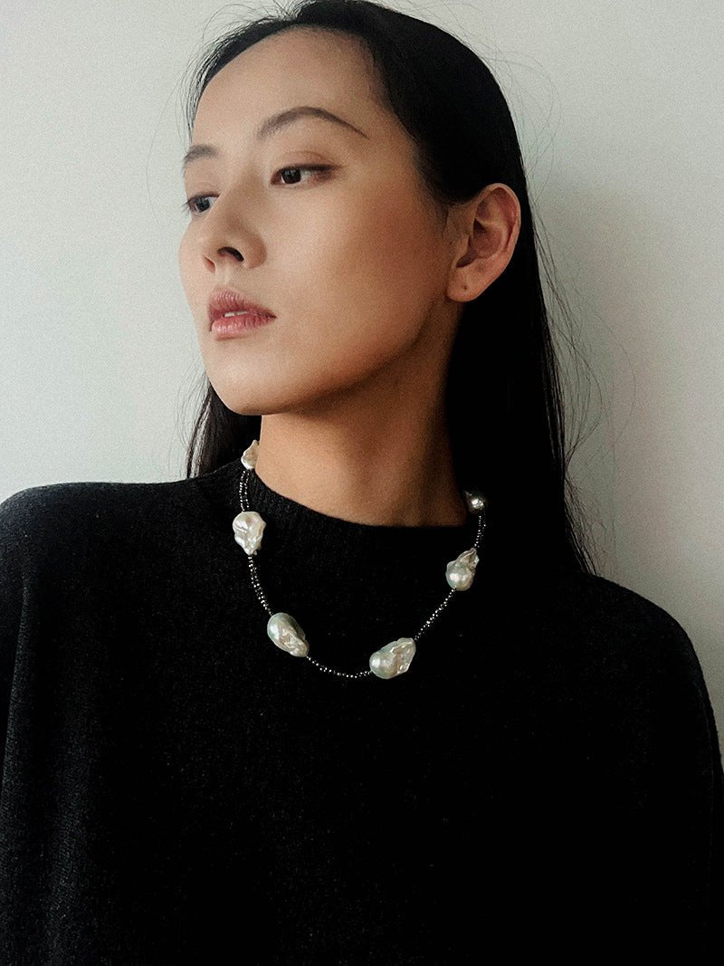 Natural Baroque Pearl & Gold Ore Statement Necklace - floysun