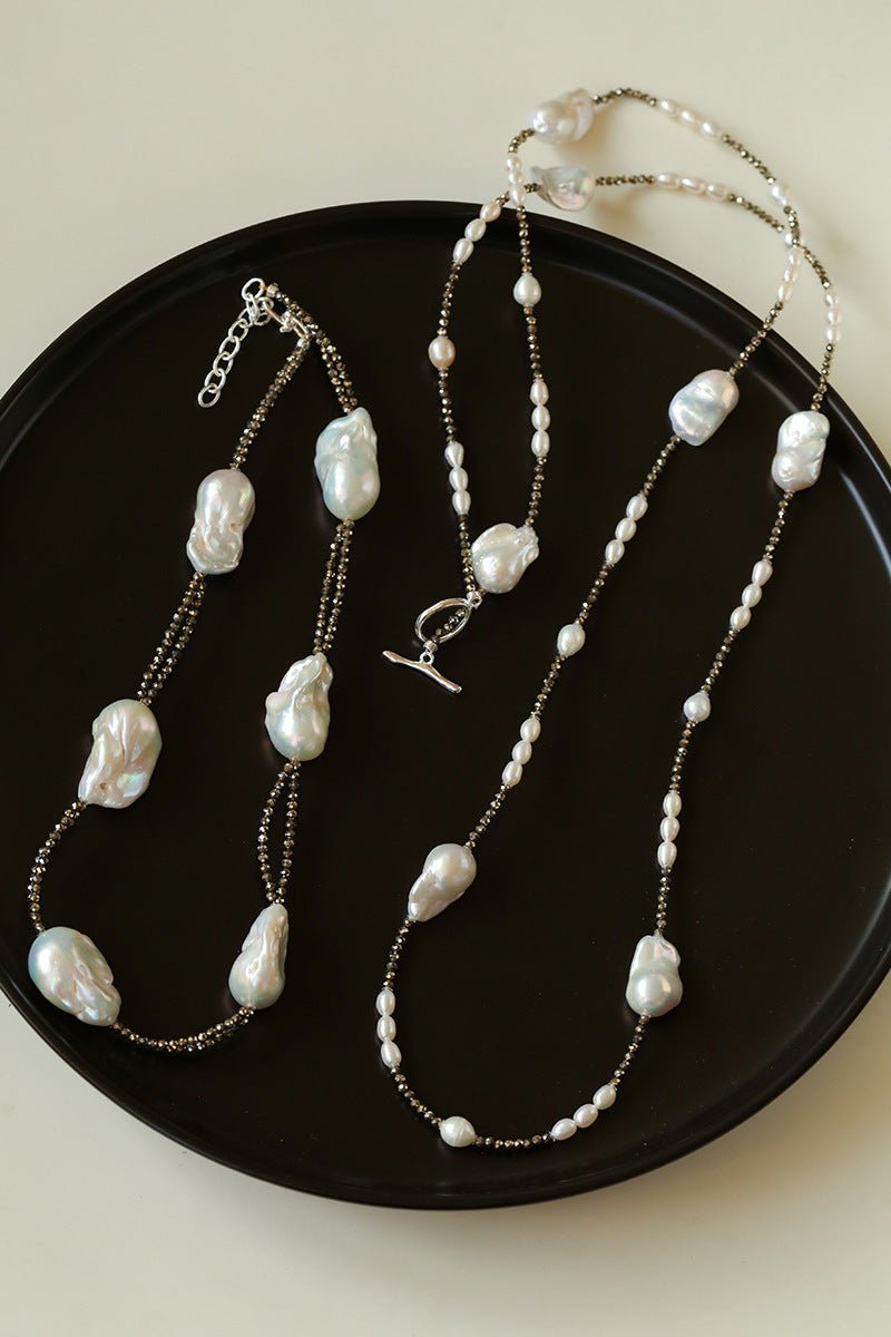 Natural Baroque Pearl & Gold Ore Statement Necklace - floysun