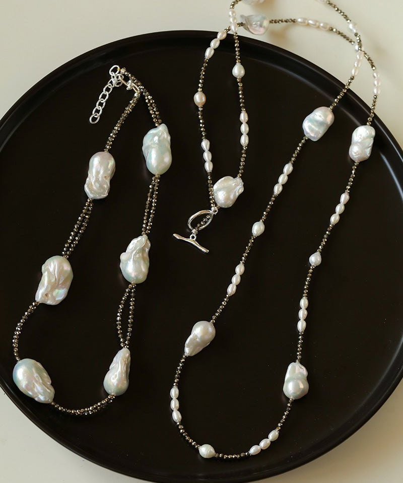 Natural Baroque Pearl & Gold Ore Statement Necklace - floysun