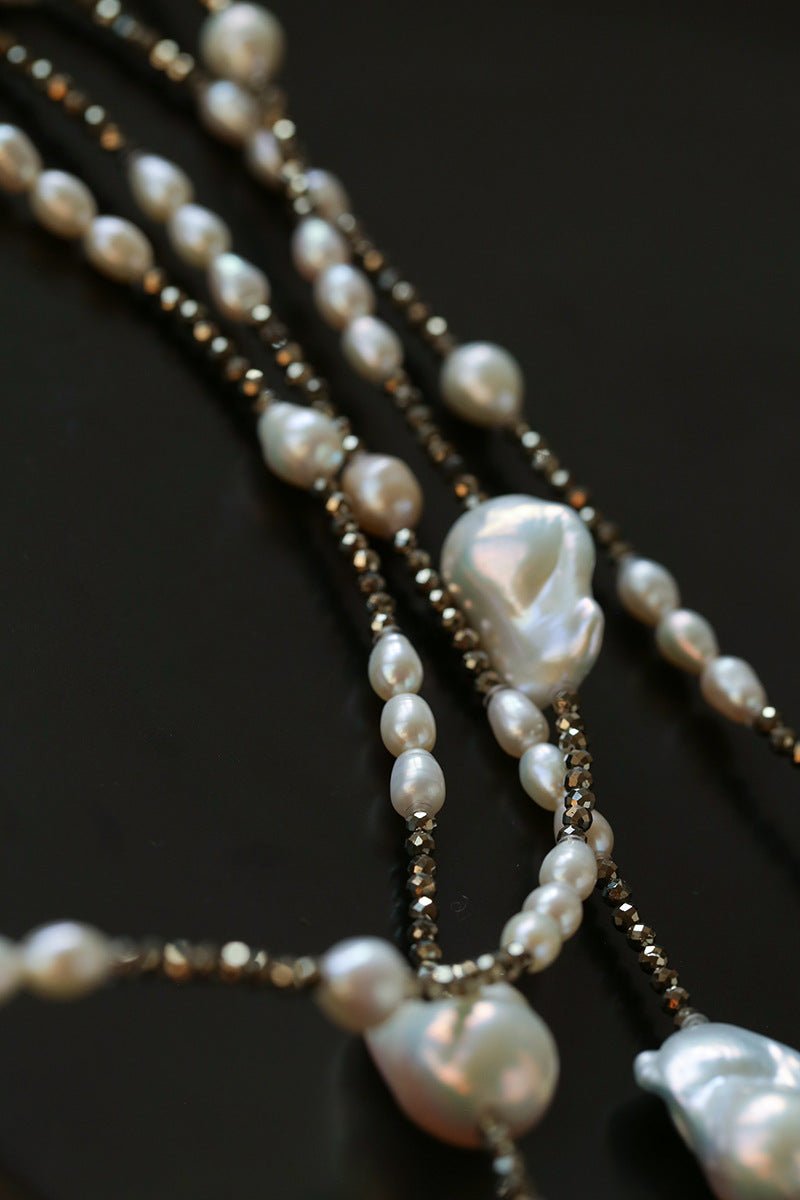 Natural Baroque Pearl & Gold Ore Statement Necklace - floysun