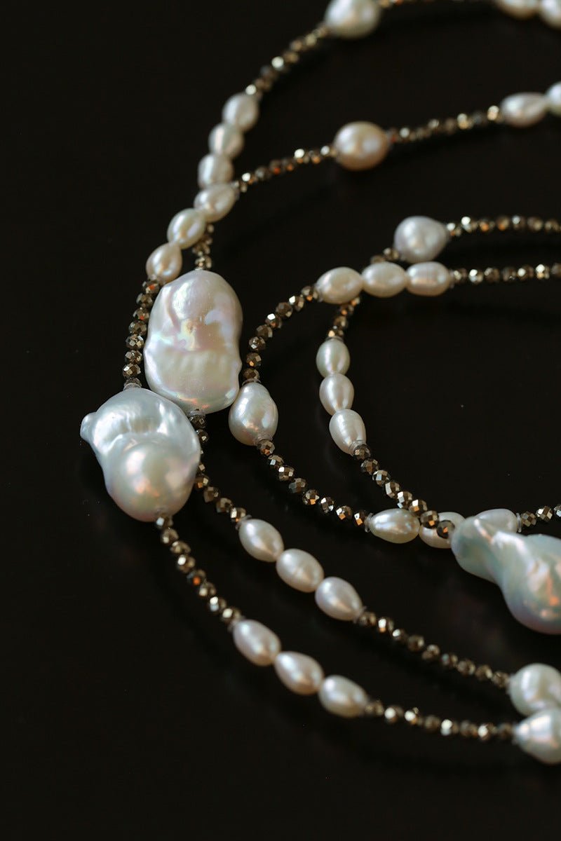 Natural Baroque Pearl & Gold Ore Statement Necklace - floysun