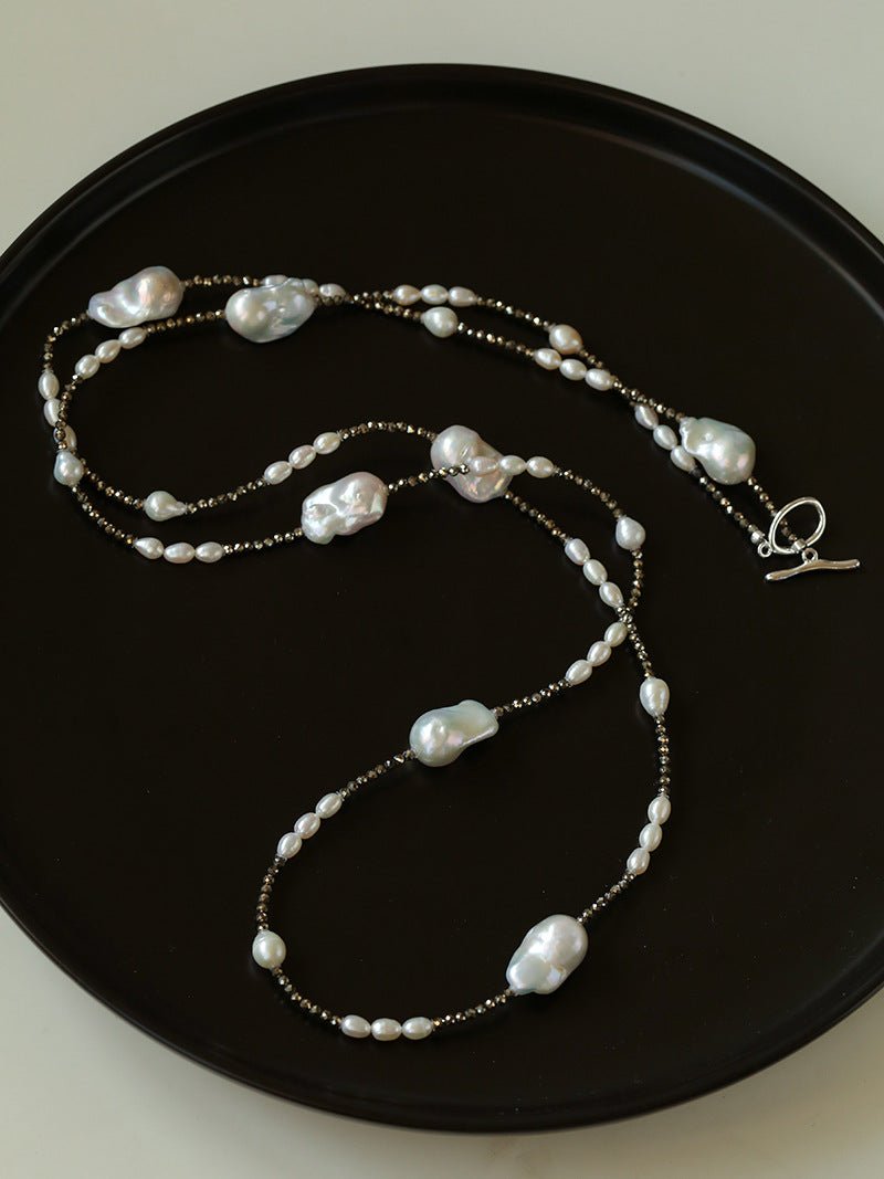Natural Baroque Pearl & Gold Ore Statement Necklace - floysun