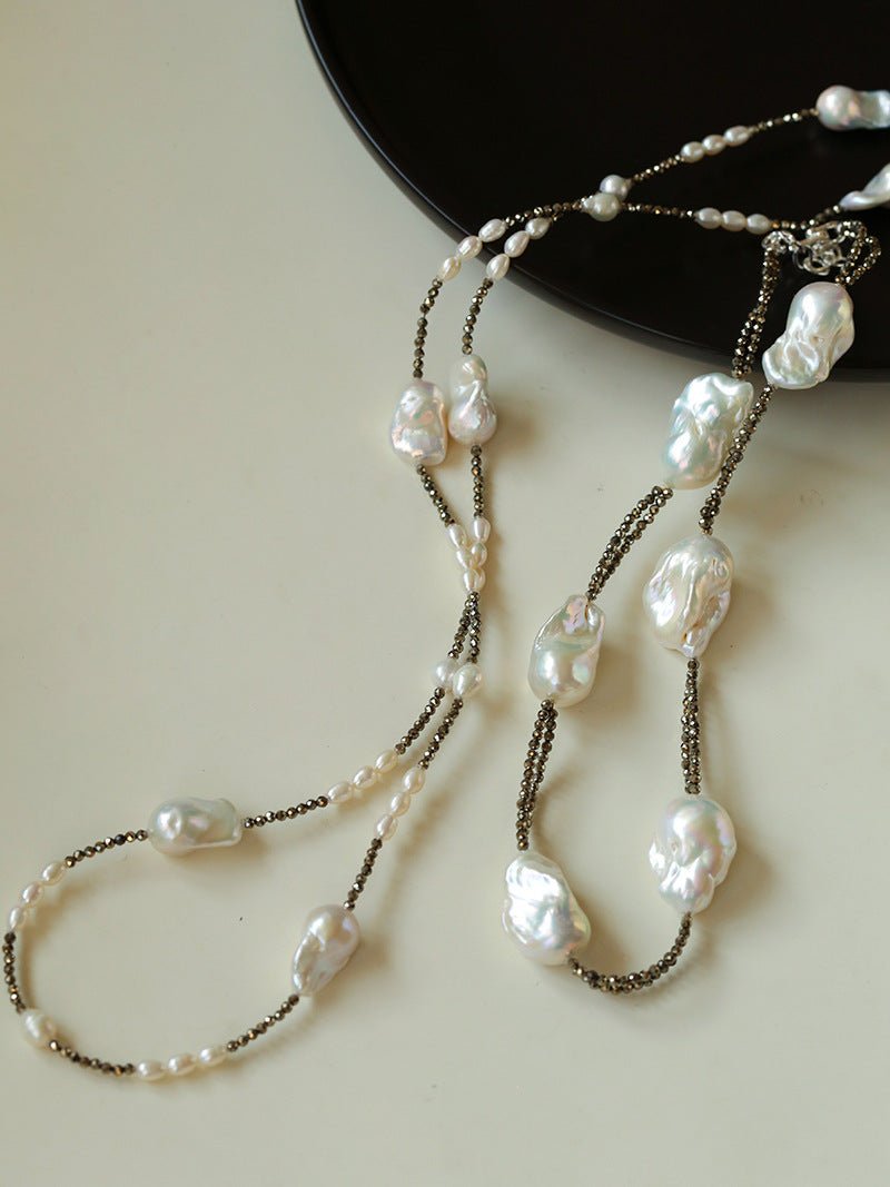 Natural Baroque Pearl & Gold Ore Statement Necklace - floysun