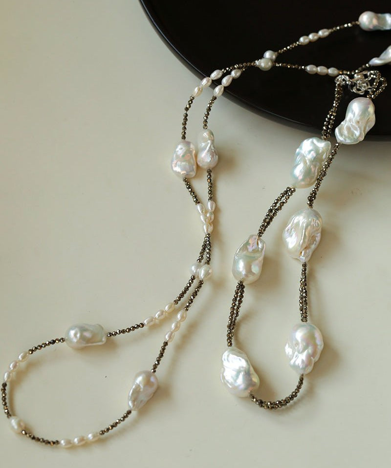 Natural Baroque Pearl & Gold Ore Statement Necklace - floysun