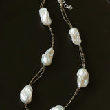 Natural Baroque Pearl & Gold Ore Statement Necklace - floysun