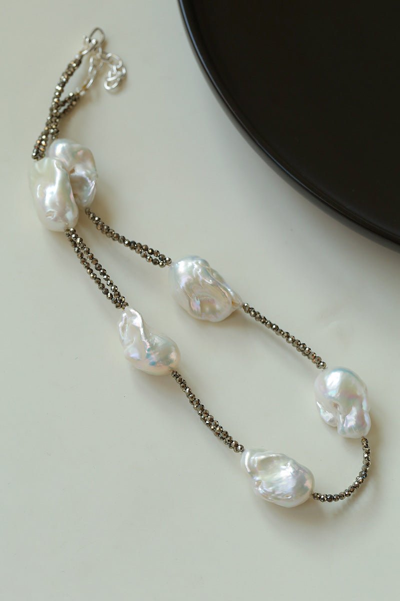 Natural Baroque Pearl & Gold Ore Statement Necklace - floysun