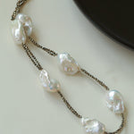 Natural Baroque Pearl & Gold Ore Statement Necklace - floysun