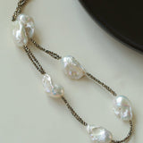 Natural Baroque Pearl & Gold Ore Statement Necklace - floysun