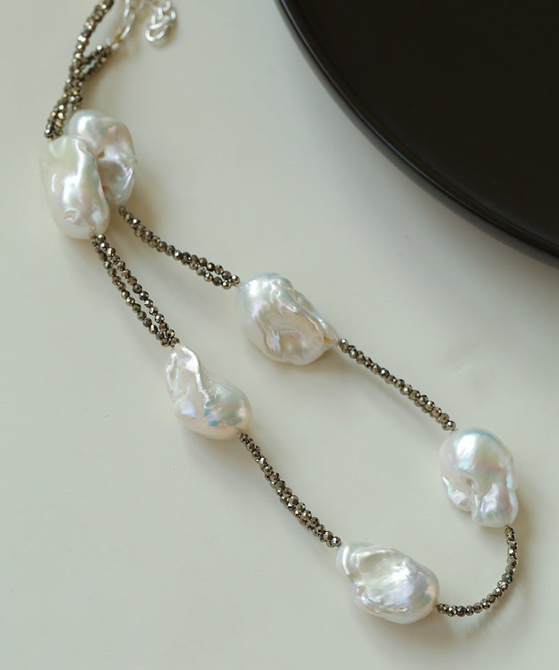 Natural Baroque Pearl & Gold Ore Statement Necklace - floysun