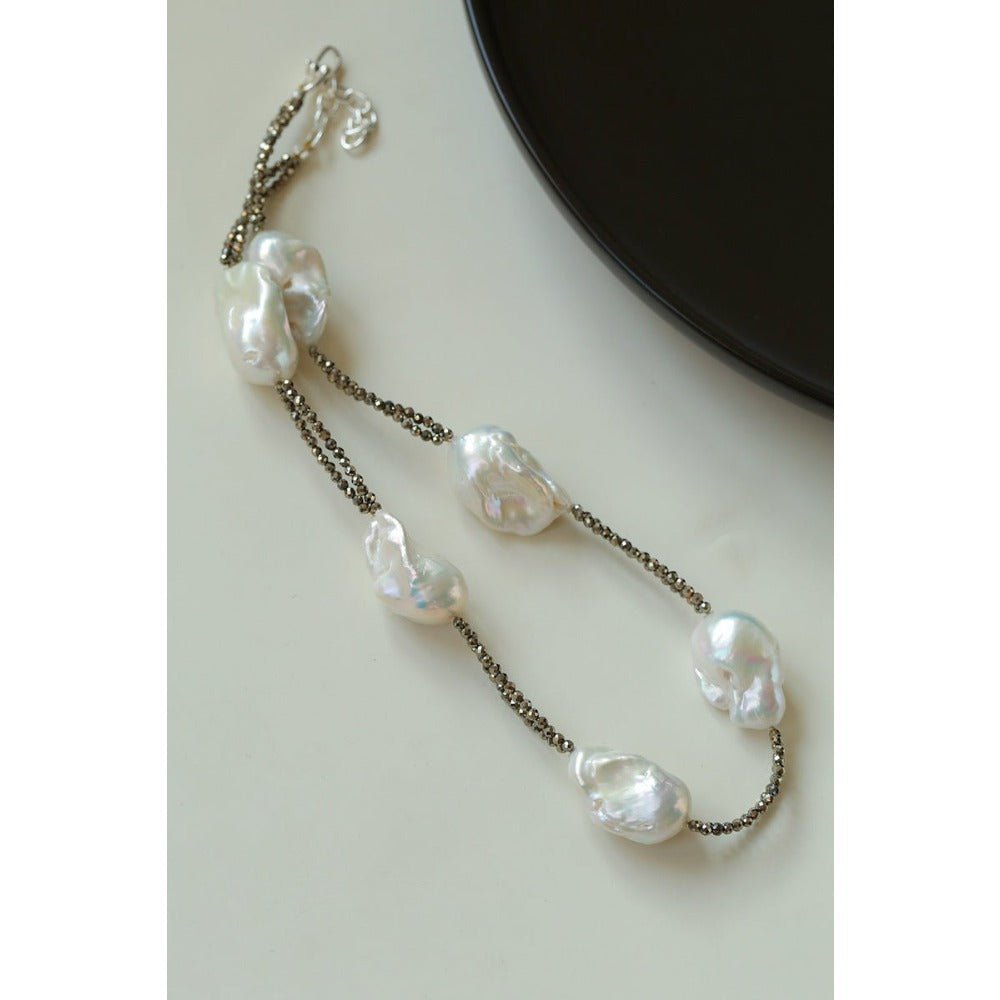 Natural Baroque Pearl & Pyrite Statement Necklace - floysun