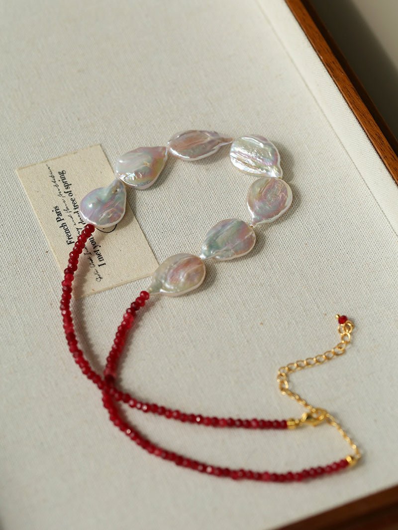 Natural Baroque Pearl & Red Garnet Necklace - floysun