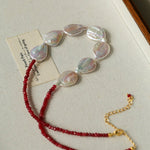 Natural Baroque Pearl & Red Garnet Necklace - floysun