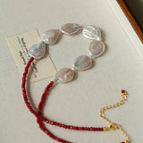 Natural Baroque Pearl & Red Garnet Necklace - floysun