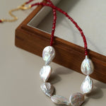 Natural Baroque Pearl & Red Garnet Necklace - floysun