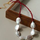 Natural Baroque Pearl & Red Garnet Necklace - floysun