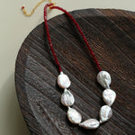 Natural Baroque Pearl & Red Garnet Necklace - floysun