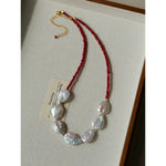 Natural Baroque Pearl & Red Garnet Necklace - floysun