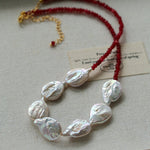 Natural Baroque Pearl & Red Garnet Necklace - floysun