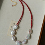 Natural Baroque Pearl & Red Garnet Necklace - floysun
