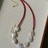Natural Baroque Pearl & Red Garnet Necklace - floysun