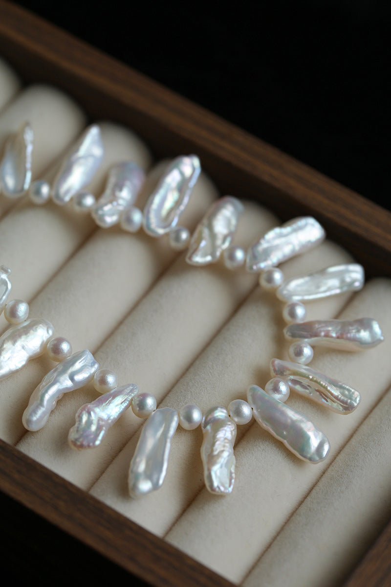 Natural Biwa Baroque Pearl Choker - Artistic Freshwater Pearl Necklace - floysun