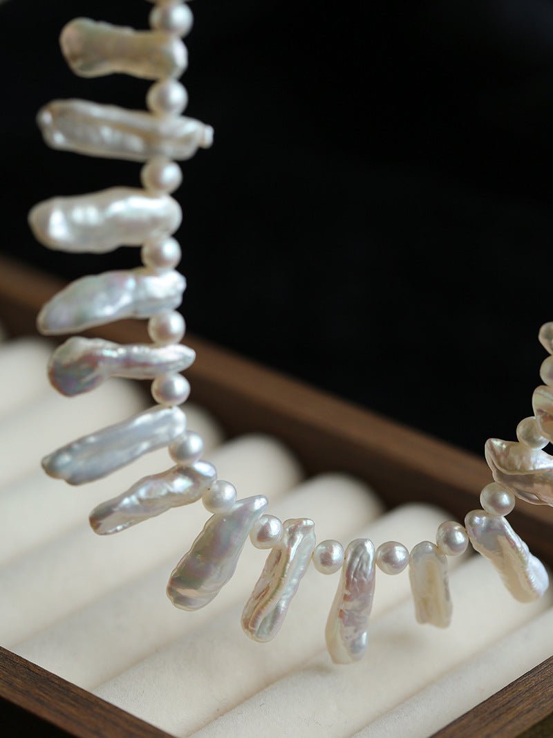 Natural Biwa Baroque Pearl Choker - Artistic Freshwater Pearl Necklace - floysun