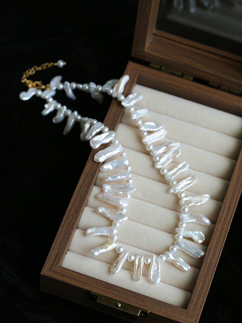 Natural Biwa Baroque Pearl Choker - Artistic Freshwater Pearl Necklace - floysun