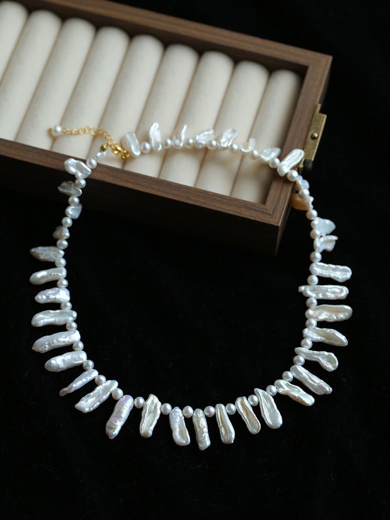 Natural Biwa Baroque Pearl Choker - Artistic Freshwater Pearl Necklace - floysun