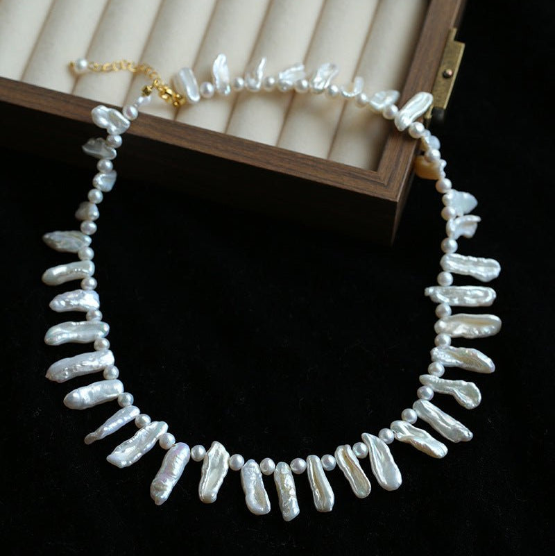 Natural Biwa Baroque Pearl Choker - Artistic Freshwater Pearl Necklace - floysun