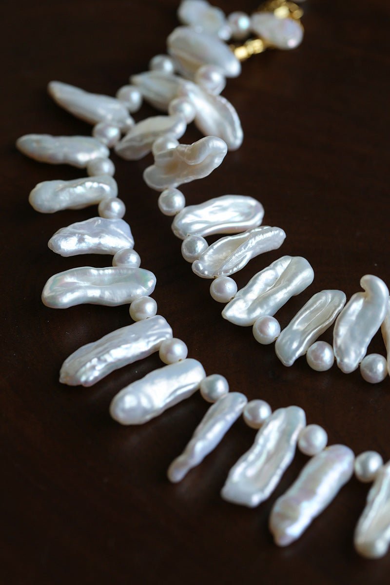 Natural Biwa Baroque Pearl Choker - Artistic Freshwater Pearl Necklace - floysun