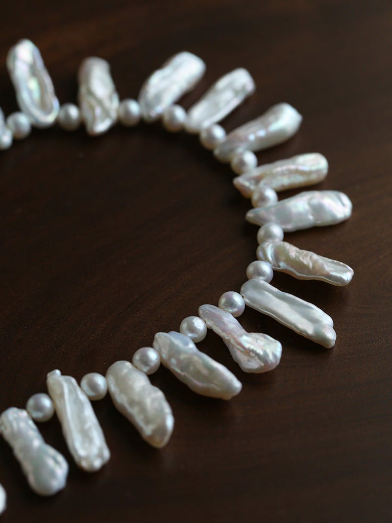 Natural Biwa Baroque Pearl Choker - Artistic Freshwater Pearl Necklace - floysun