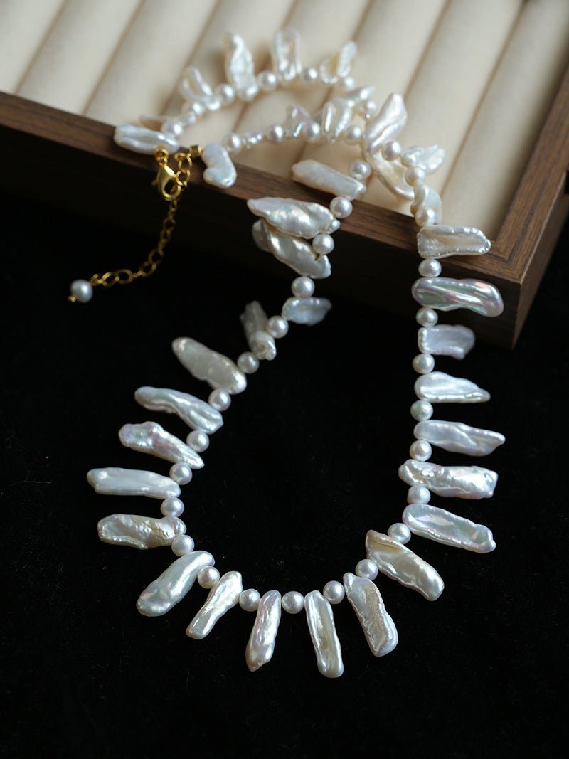 Natural Biwa Baroque Pearl Choker - Artistic Freshwater Pearl Necklace - floysun
