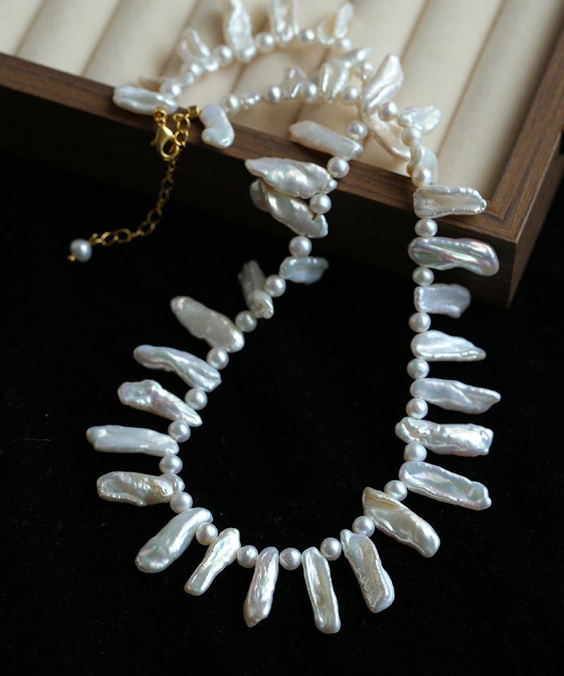 Natural Biwa Baroque Pearl Choker - Artistic Freshwater Pearl Necklace - floysun