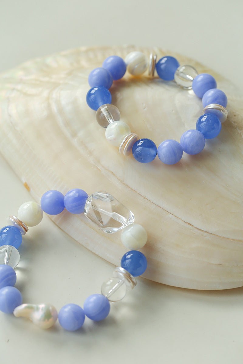 Natural Blue Lace Agate Multi - Stone Beaded Bracelet - floysun