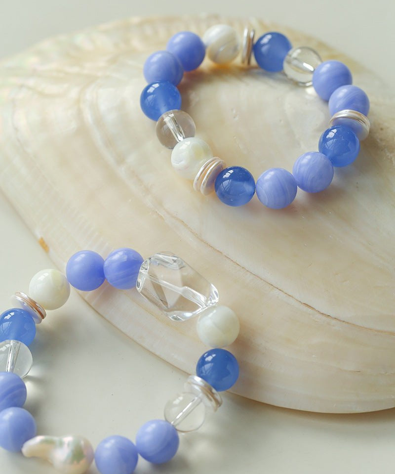 Natural Blue Lace Agate Multi - Stone Beaded Bracelet - floysun