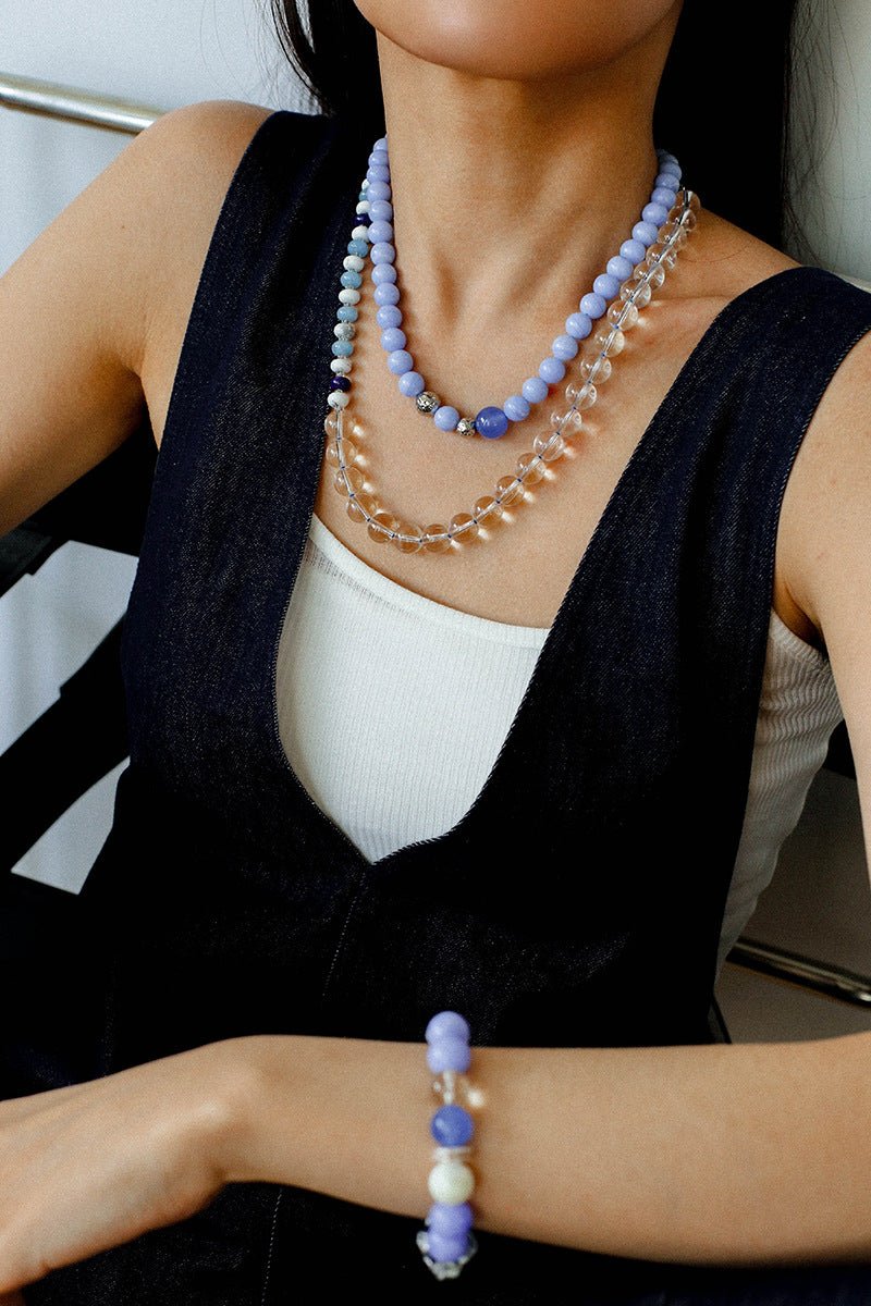 Natural Blue Lace Agate Multi - Stone Beaded Bracelet - floysun