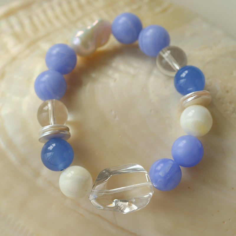 Natural Blue Lace Agate Multi - Stone Beaded Bracelet - floysun