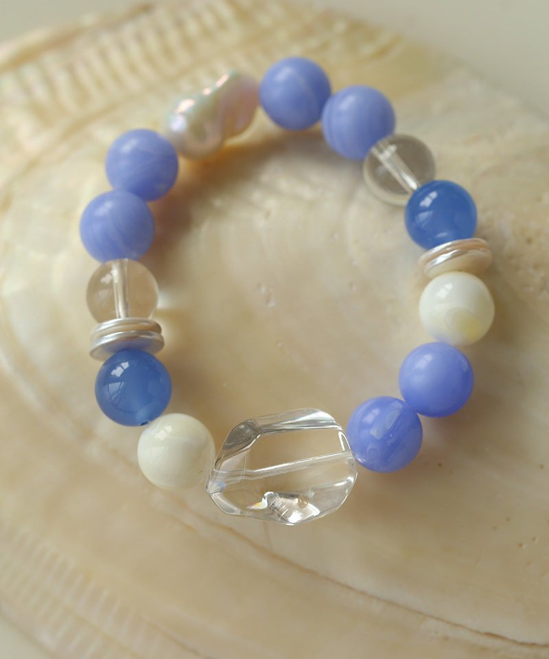 Natural Blue Lace Agate Multi - Stone Beaded Bracelet - floysun