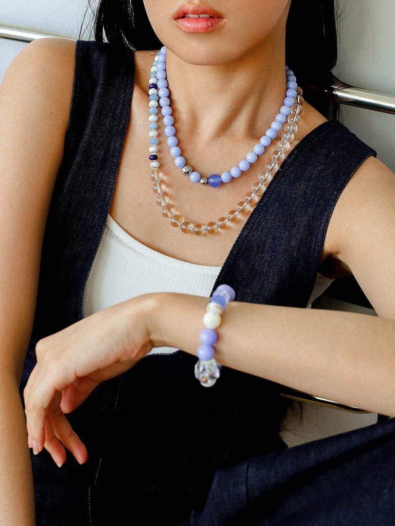 Natural Blue Lace Agate Multi - Stone Beaded Bracelet - floysun