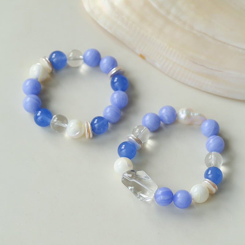 Natural Blue Lace Agate Multi - Stone Beaded Bracelet - floysun