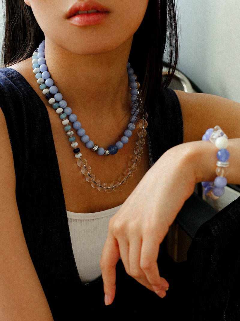 Natural Blue Lace Agate Multi - Stone Beaded Bracelet - floysun