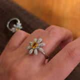 Natural Citrine Daisy Flower Ring - Handcrafted Radiant Sunflower Statement Band - floysun