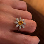 Natural Citrine Daisy Flower Ring - Handcrafted Radiant Sunflower Statement Band - floysun