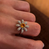 Natural Citrine Daisy Flower Ring - Handcrafted Radiant Sunflower Statement Band - floysun