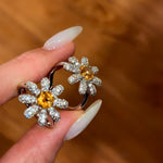 Natural Citrine Daisy Flower Ring - Handcrafted Radiant Sunflower Statement Band - floysun