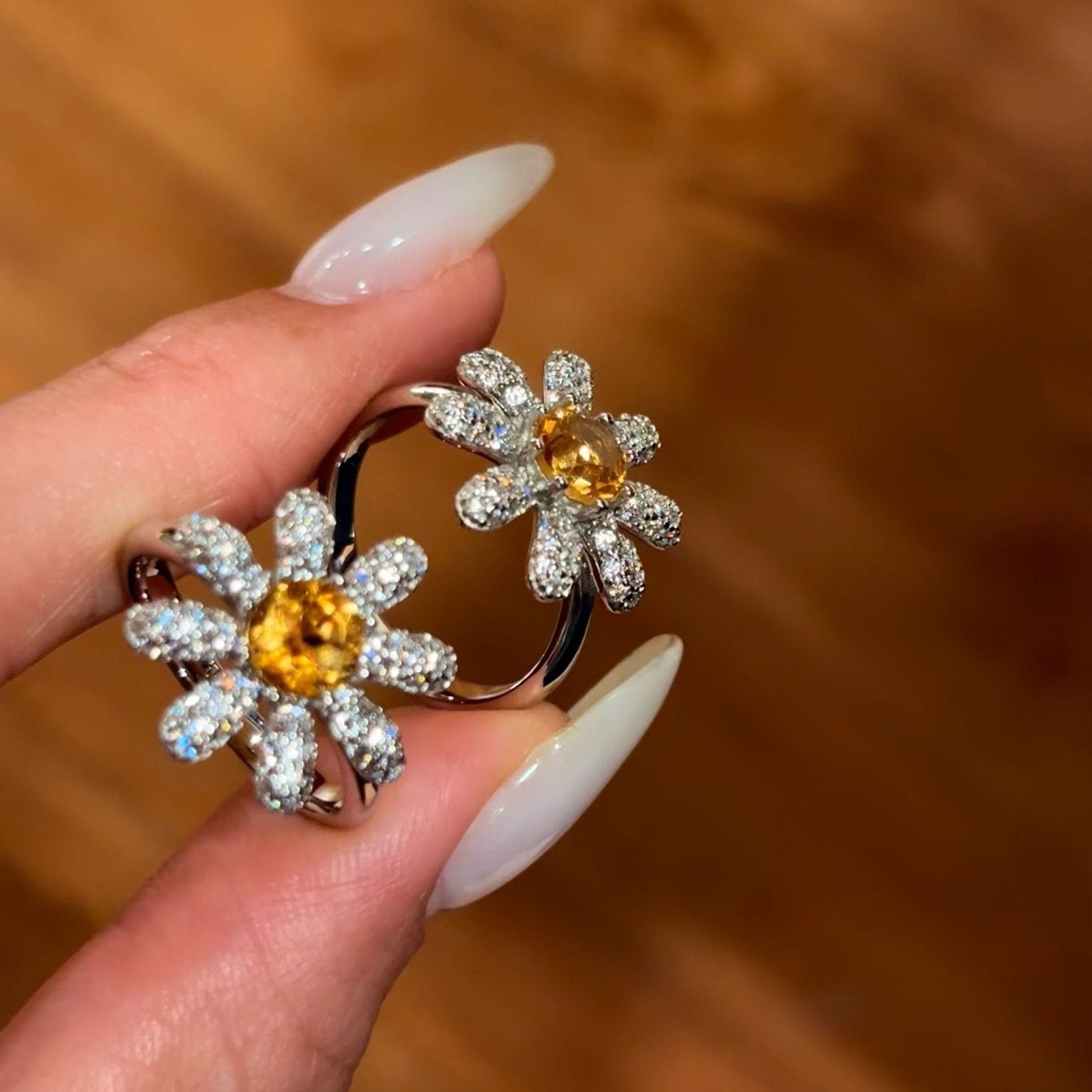 Natural Citrine Daisy Flower Ring - Handcrafted Radiant Sunflower Statement Band - floysun
